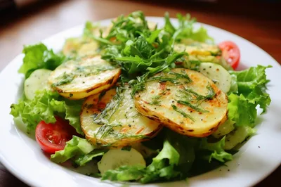 Fresh Salad With Roasted Potato Slices