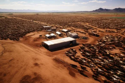 Aerial View Of A Large Cattle Feedlot In Australia