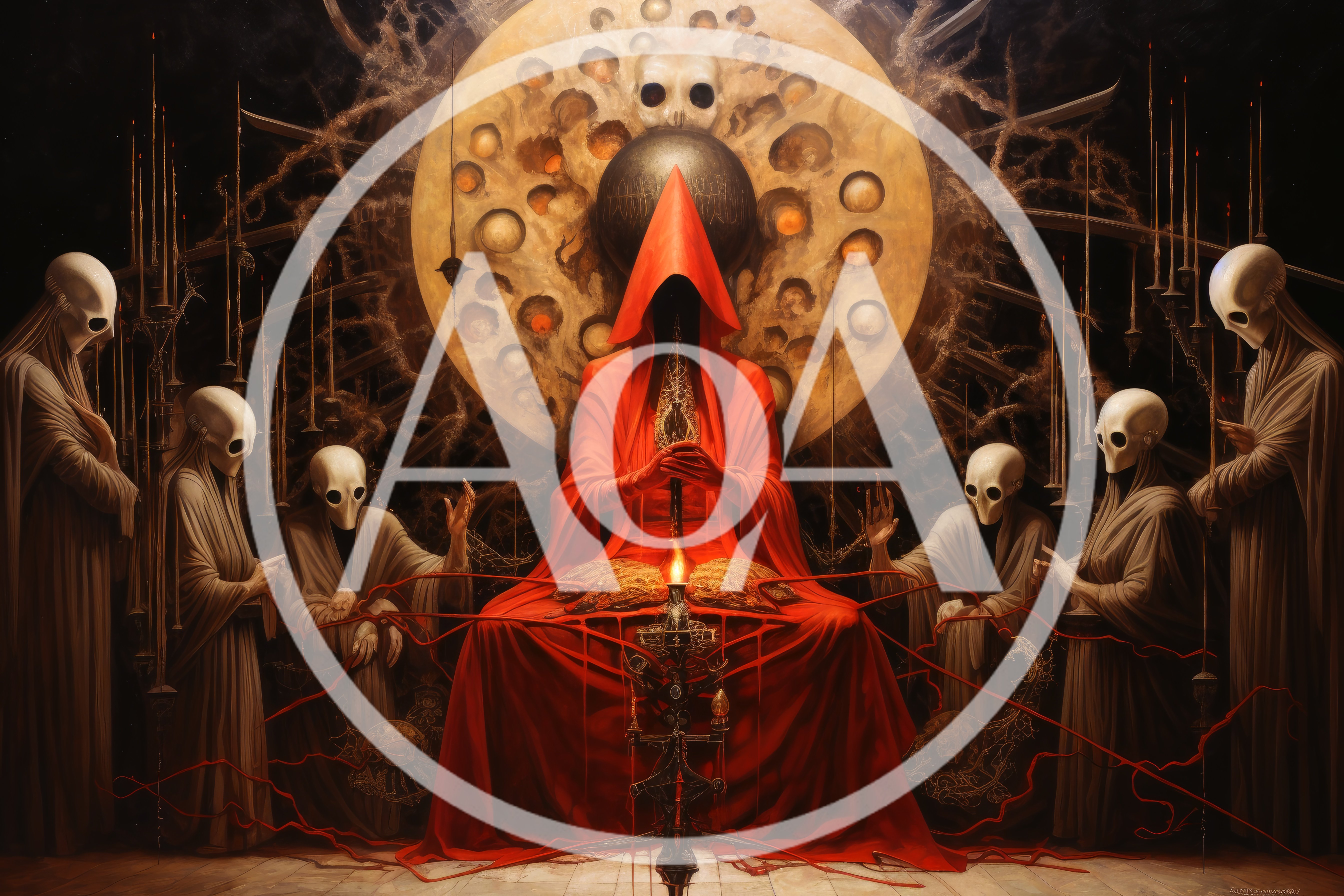 Surreal Occult Ritual With Red Hooded Figure
