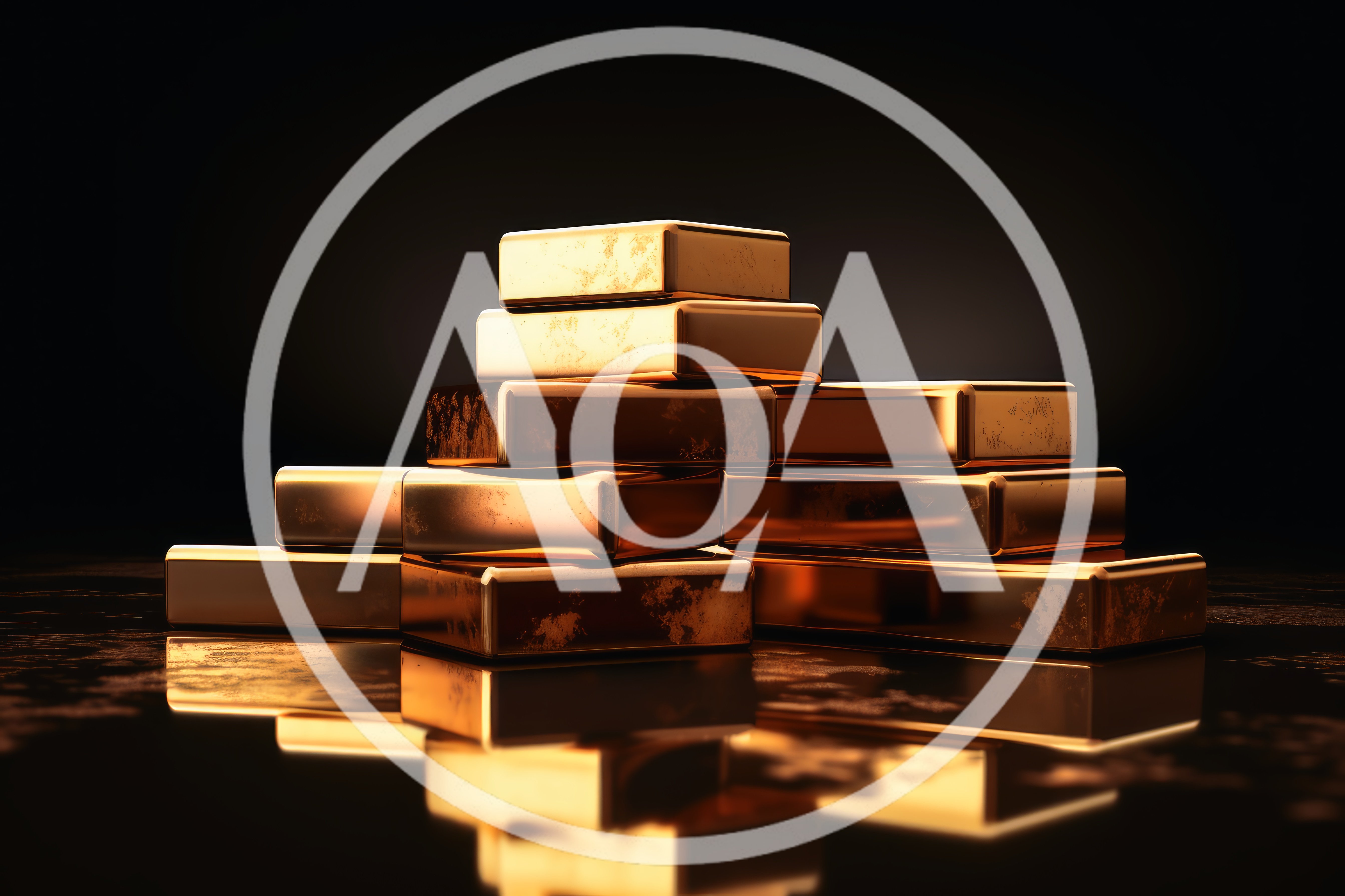 Stack Of Polished Gold Bars On Reflective Surface