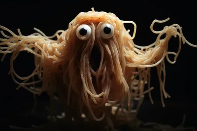 Spaghetti Monster Character Made Of Pasta Noodles