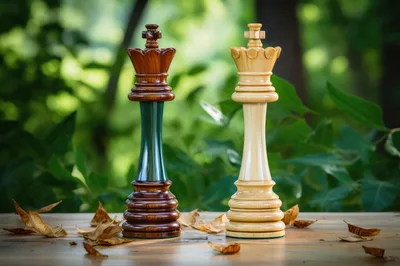 Two Wooden Chess Kings Standing On A Wooden Table