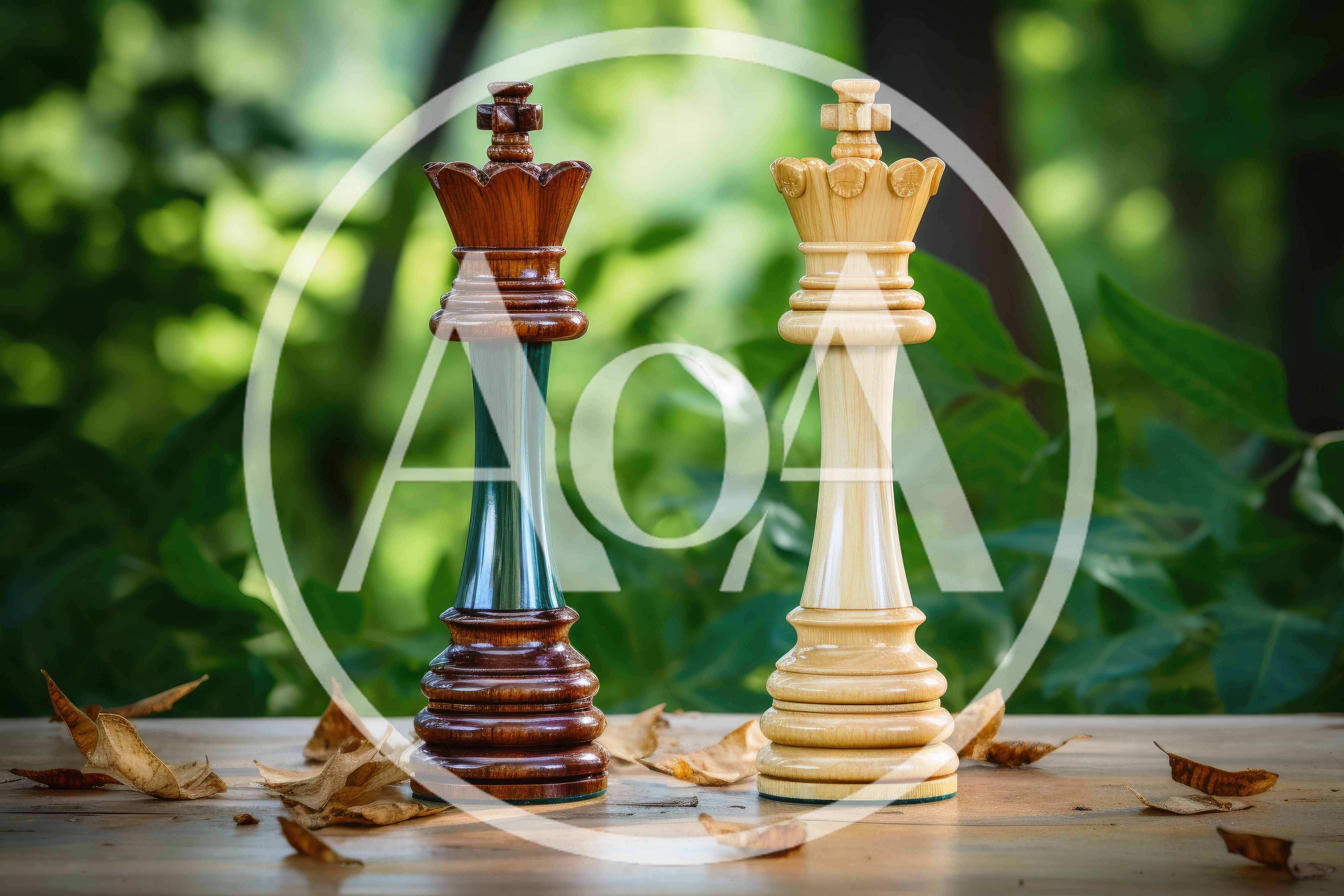 Two Wooden Chess Kings Standing On A Wooden Table