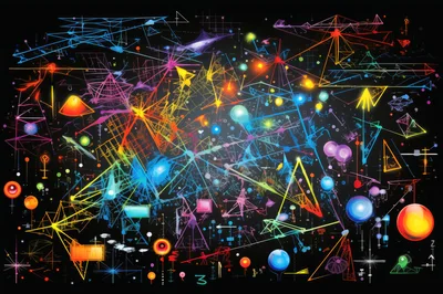 Abstract Digital Network Visualization With Glowing Geometric Nodes