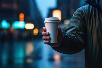 Person Holding A Disposable Coffee Cup In The City