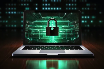 Laptop Displaying Digital Security Padlock Icon