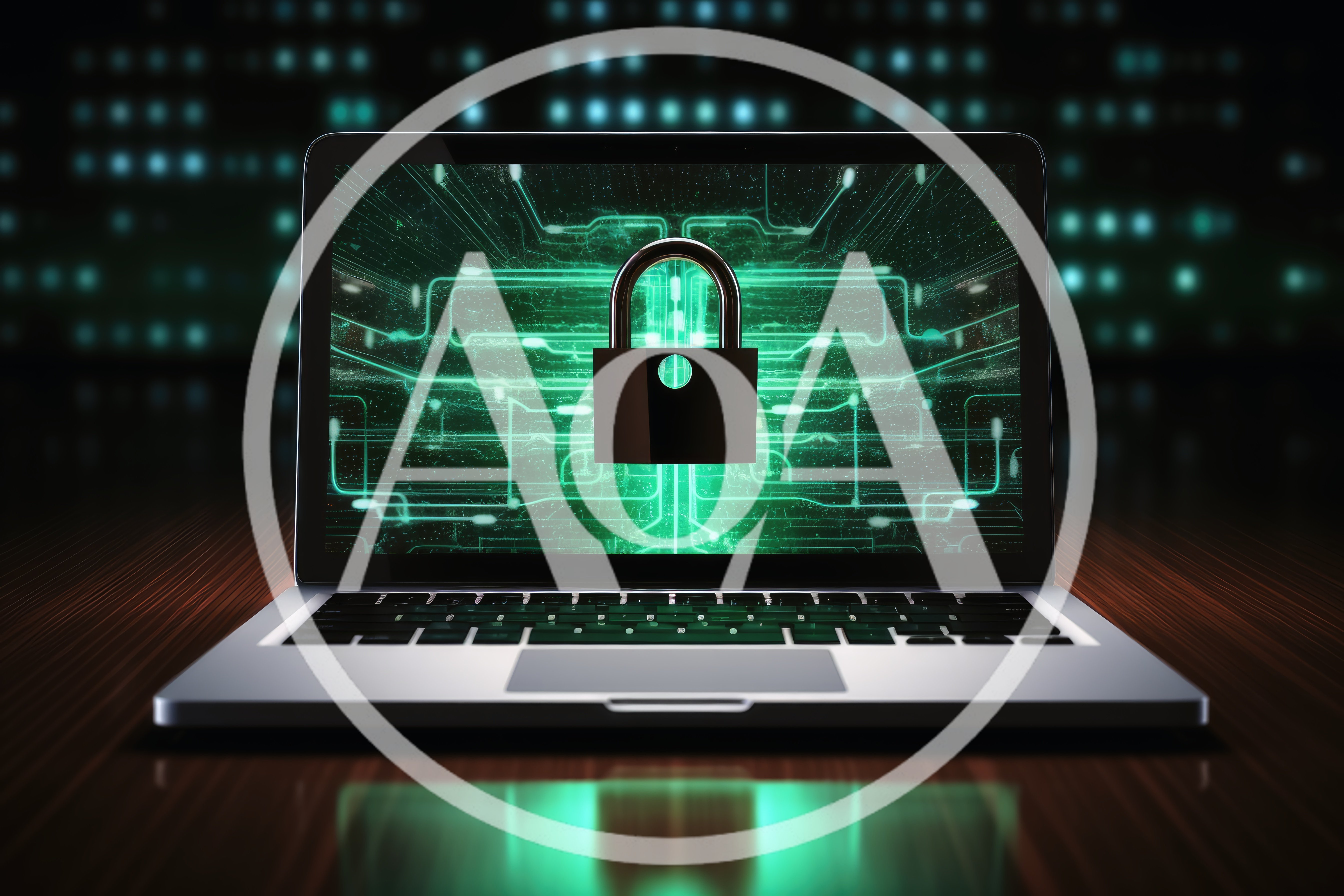 Laptop Displaying Digital Security Padlock Icon