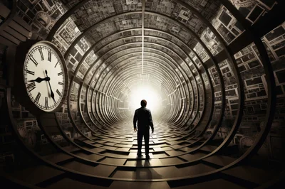 Man Standing In A Surreal Time Tunnel