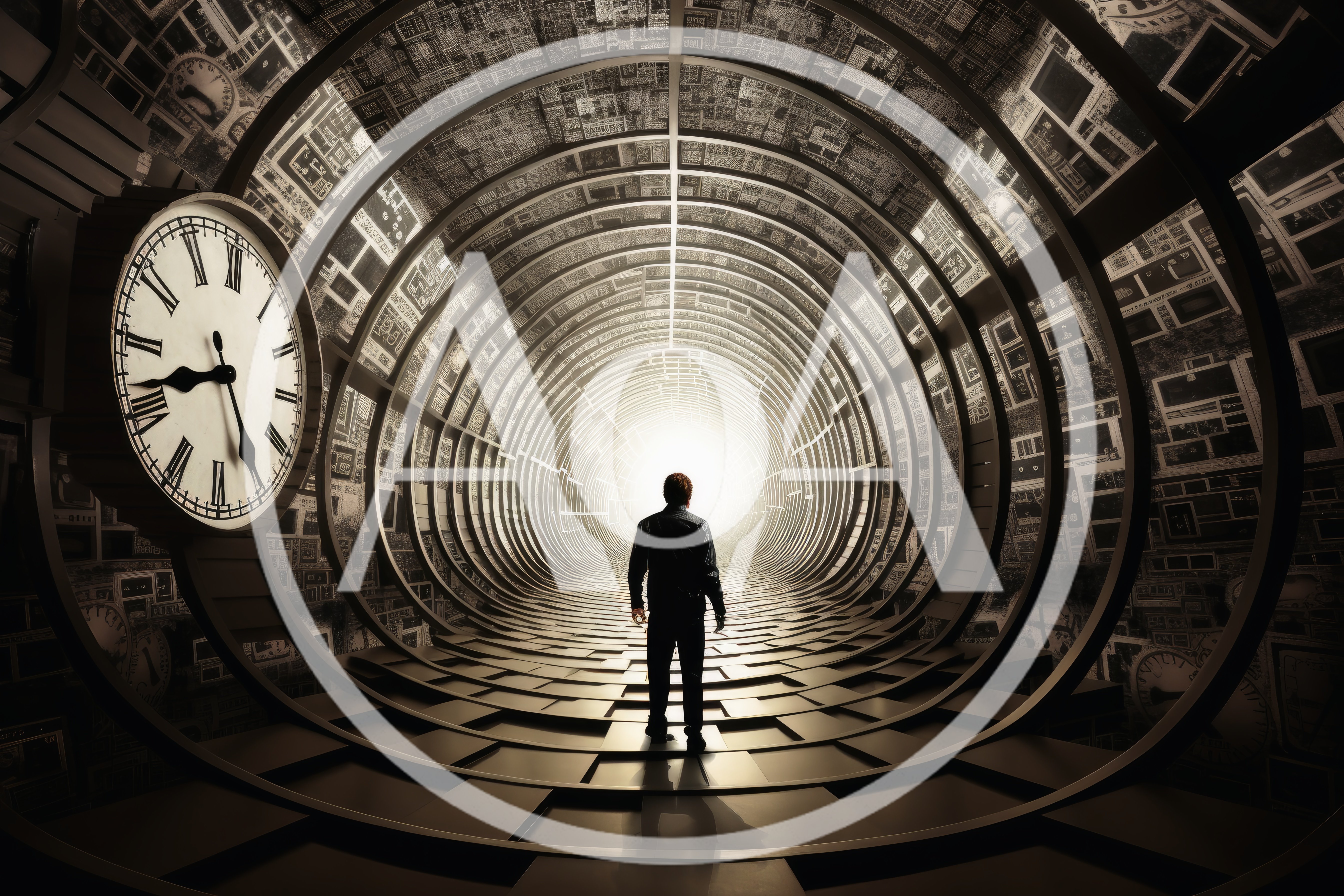 Man Standing In A Surreal Time Tunnel