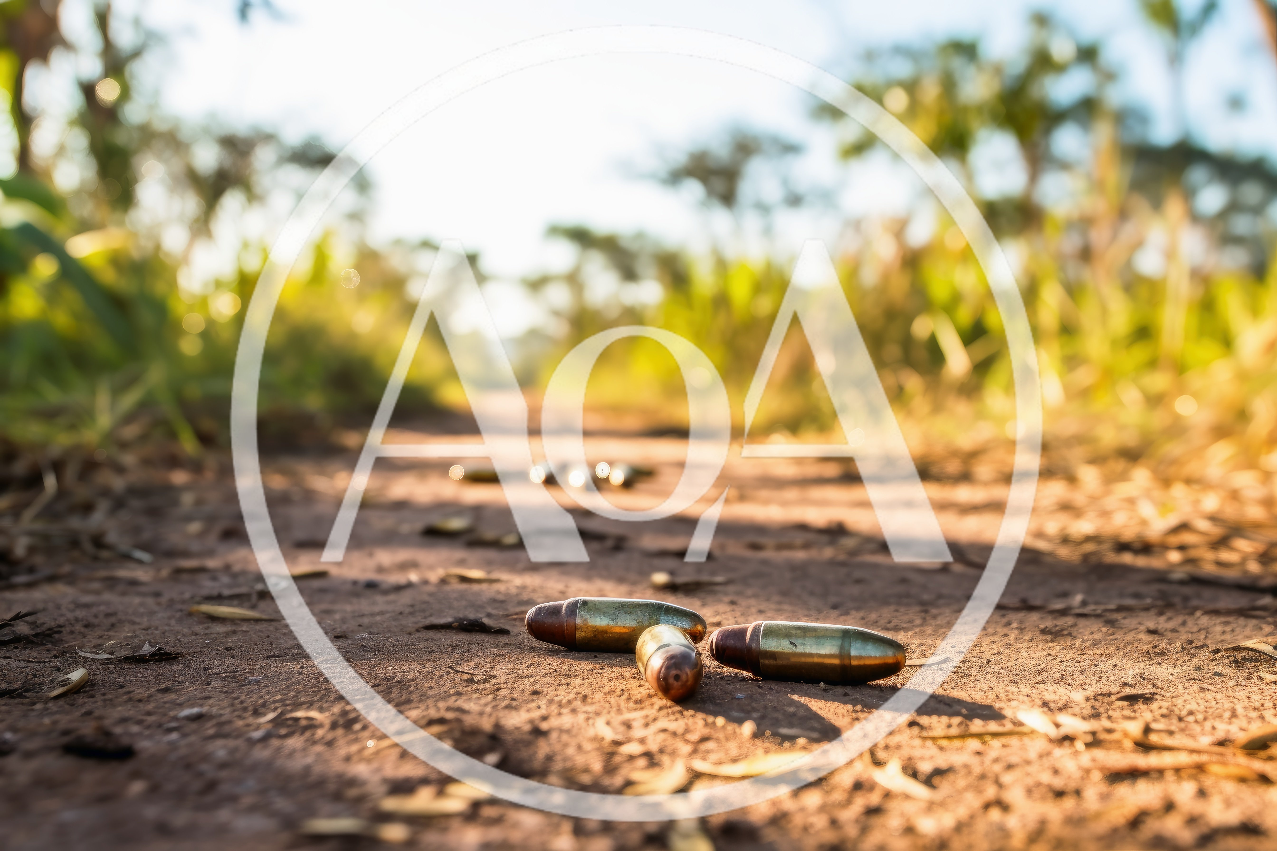 Pistol Cartridges Scattered on a Dirt Path