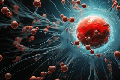 Microscopic View Of Biological Cell Interaction