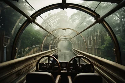 POV View From Inside A Futuristic Glass Tunnel Train