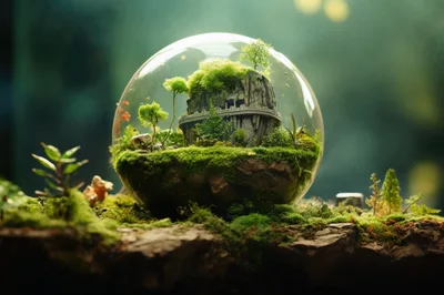 Miniature Fantasy Landscape Inside A Glass Terrarium Sphere