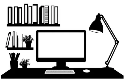 Minimalist Black And White Home Office Workspace Illustration