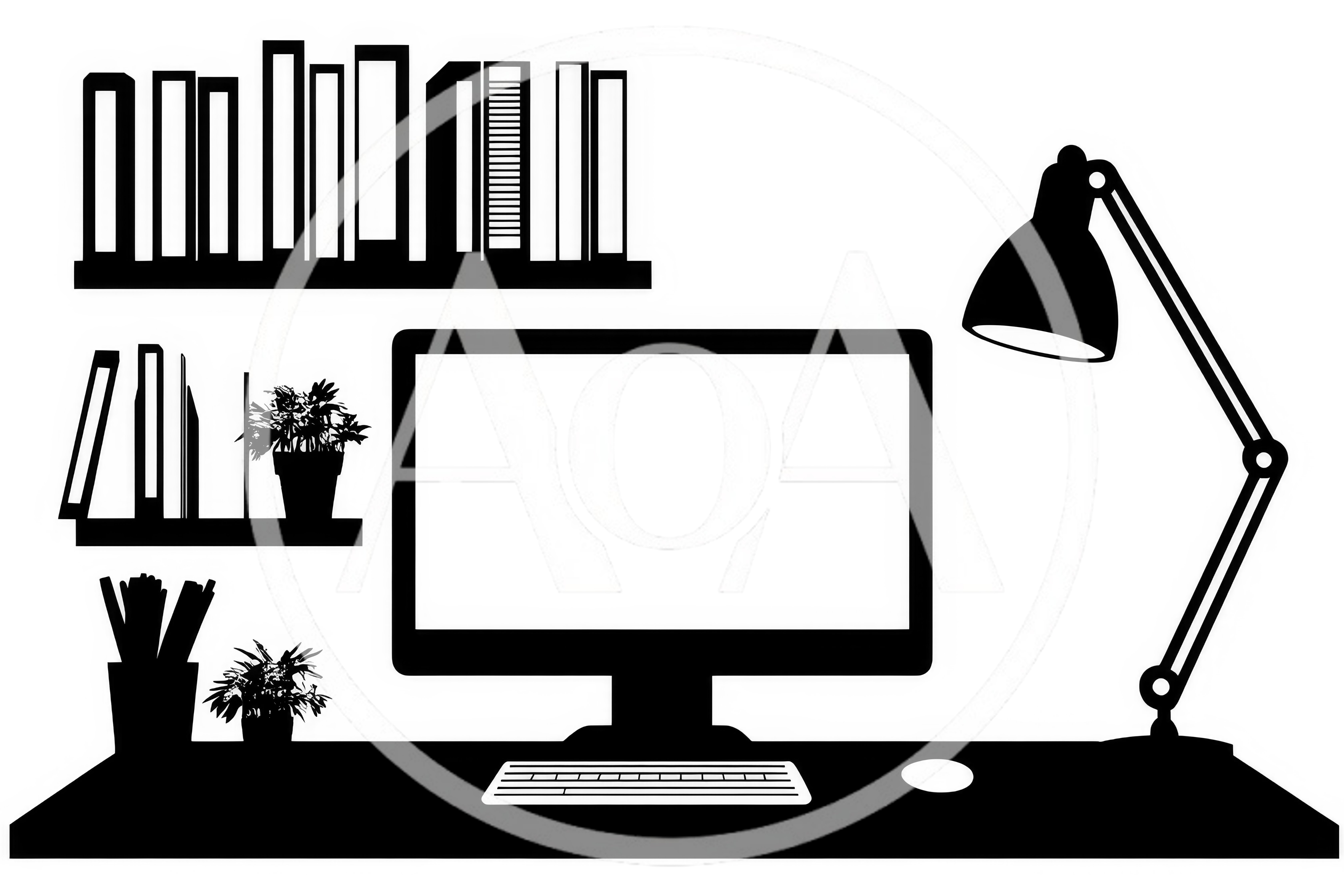 Minimalist Black And White Home Office Workspace Illustration