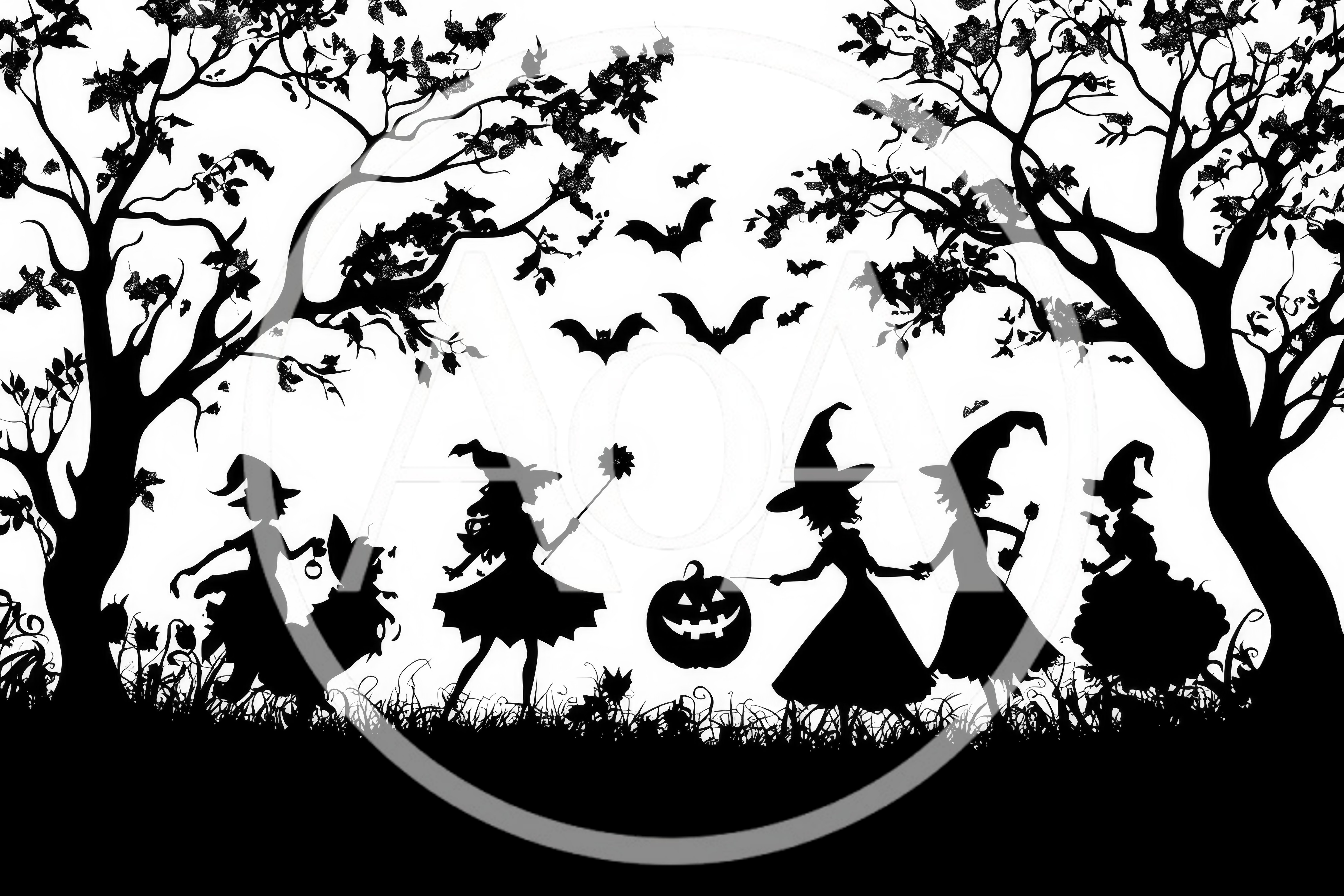 Silhouette Illustration Of Witches Celebrating Halloween