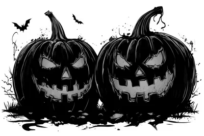 Two Spooky Jack O Lanterns With Bats