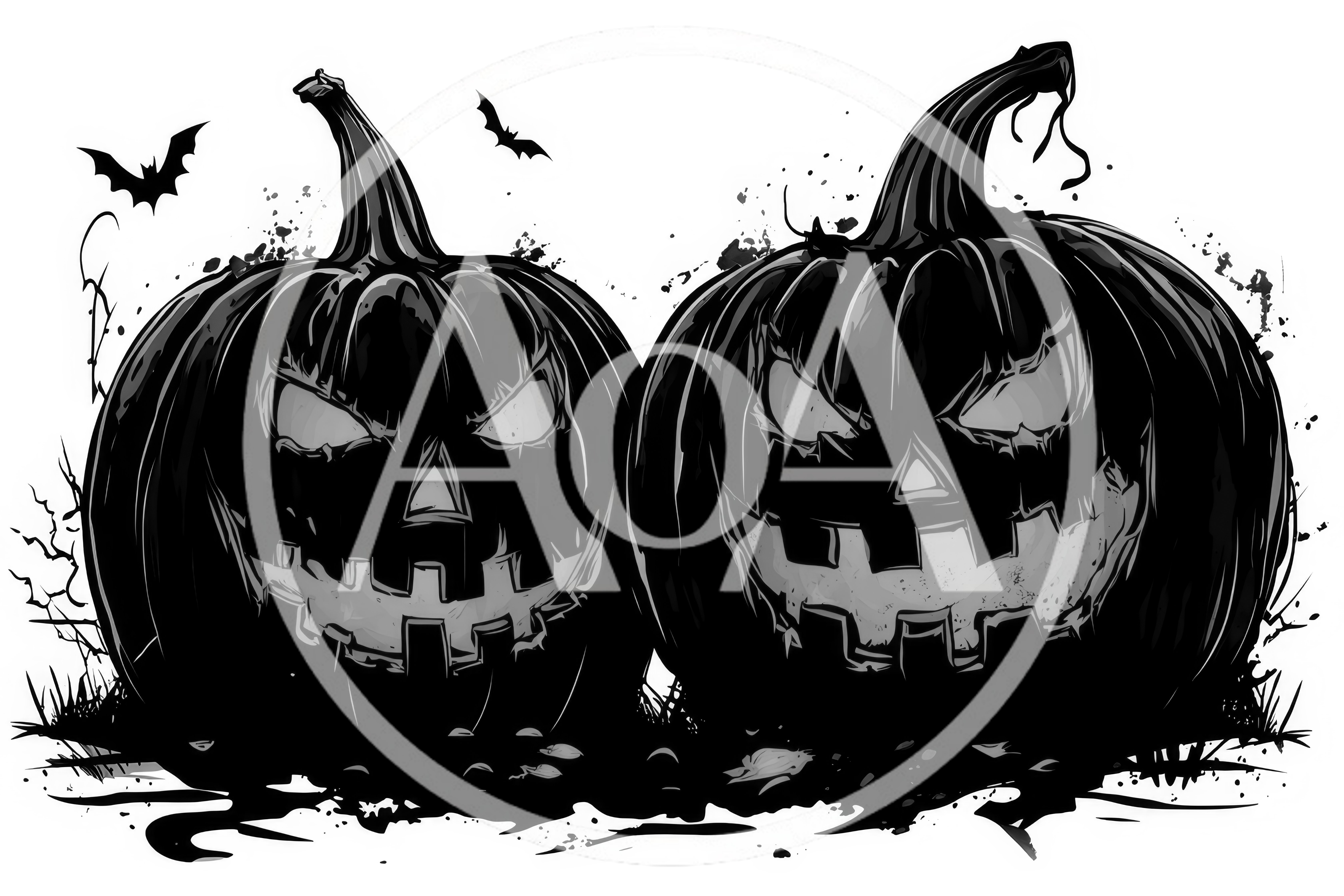 Two Spooky Jack O Lanterns With Bats