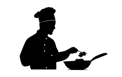 Silhouette Of A Professional Chef Cooking In A Pan