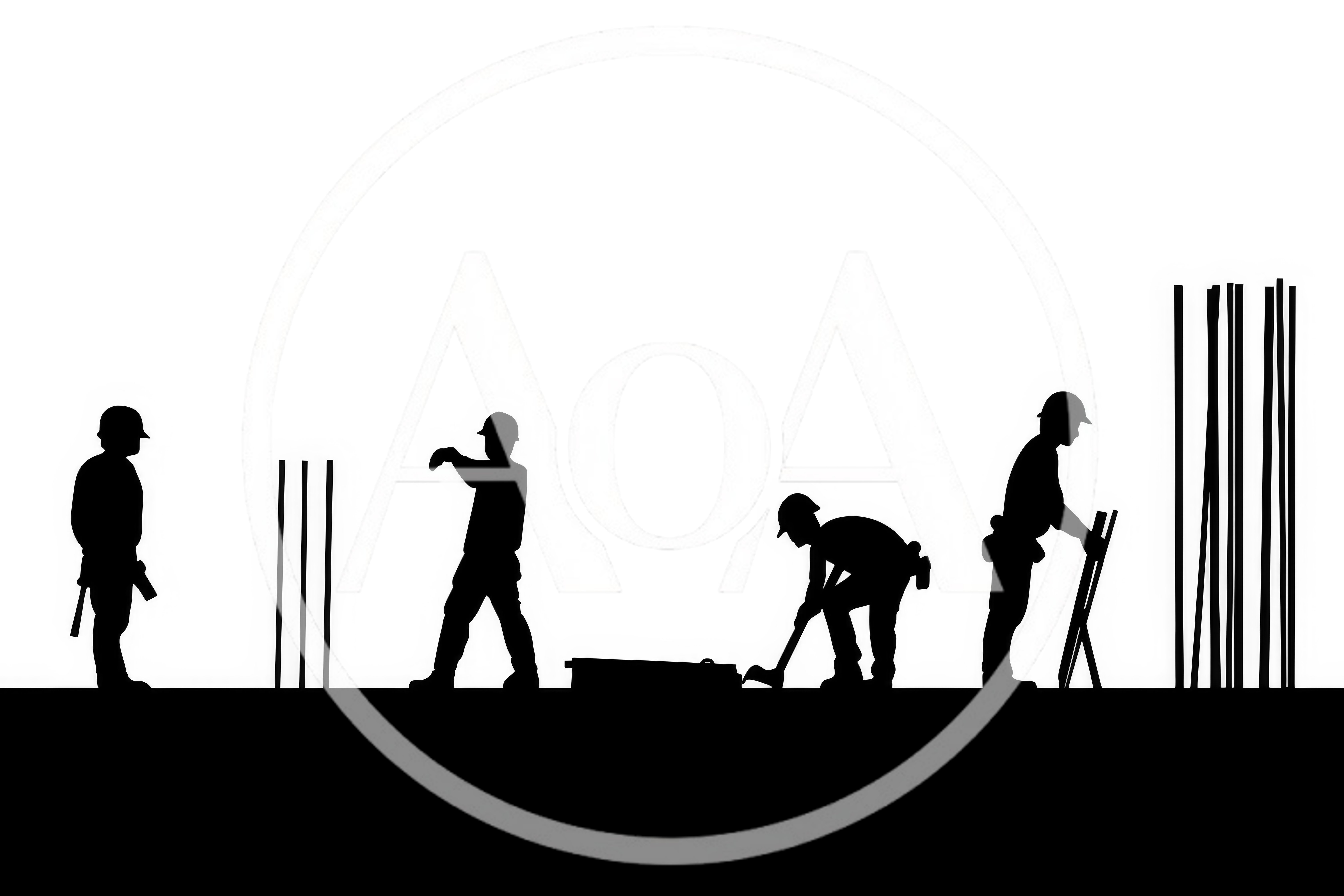 Silhouettes Of Construction Workers On A Building Site