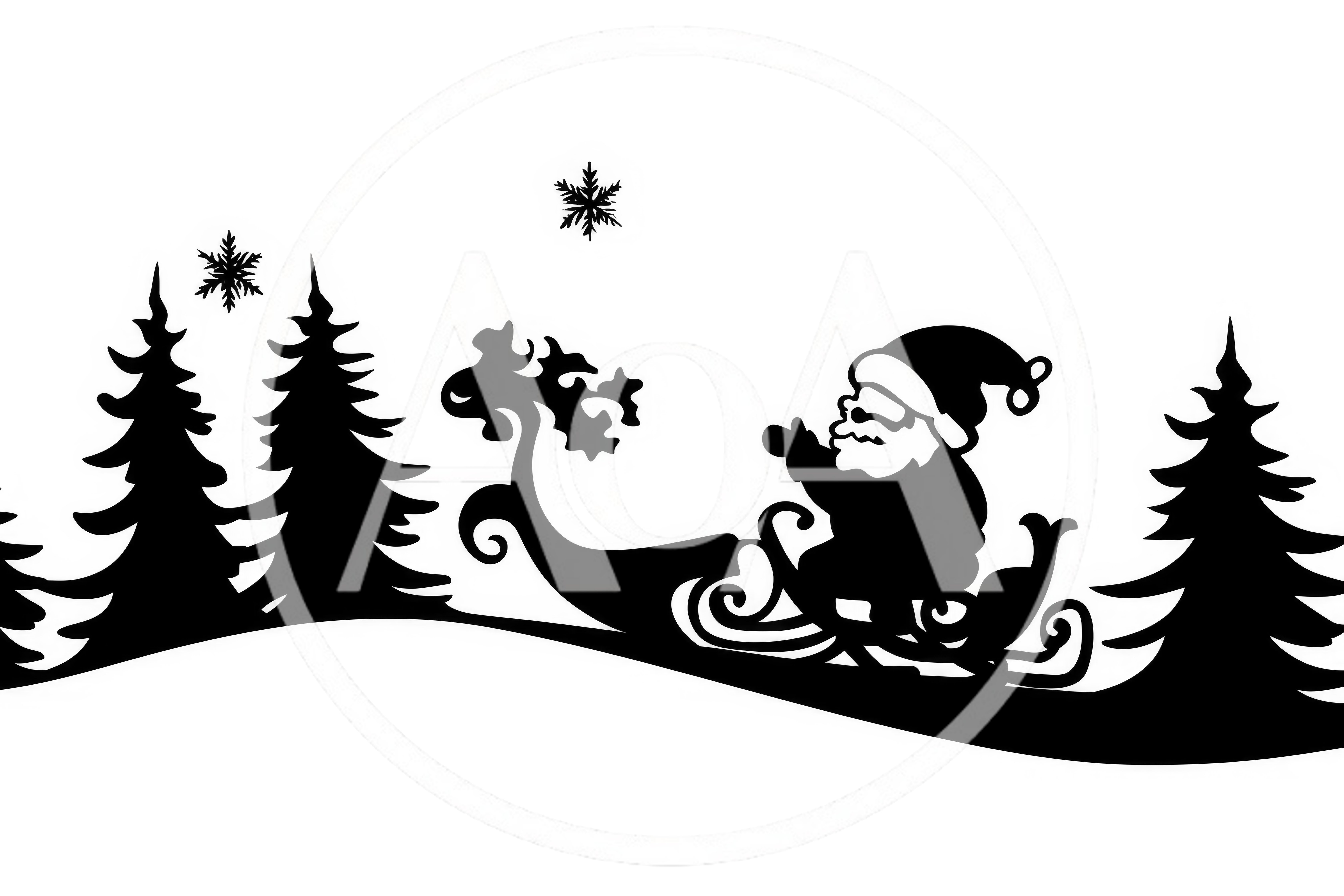 Santa Claus Riding Sleigh Silhouette Christmas Graphic