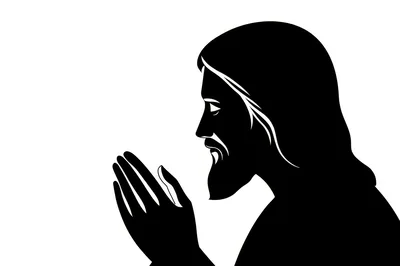 Silhouette Of Jesus Christ Praying In Profile