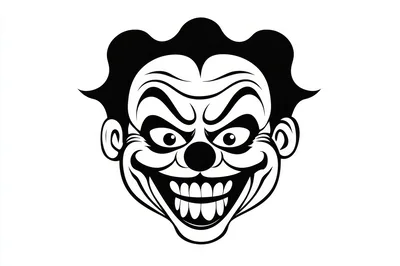 Black and White Evil Clown Face Illustration
