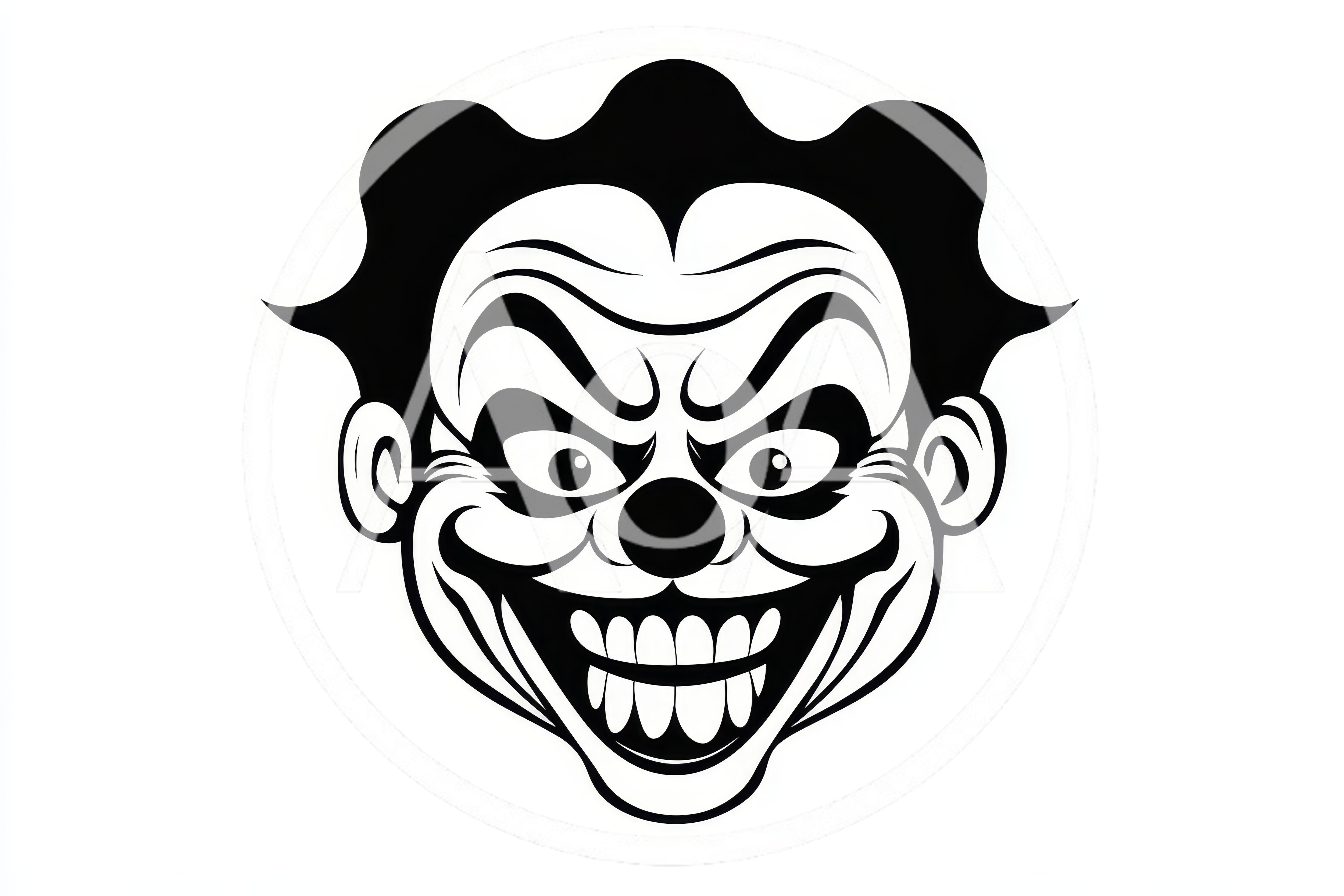 Black and White Evil Clown Face Illustration