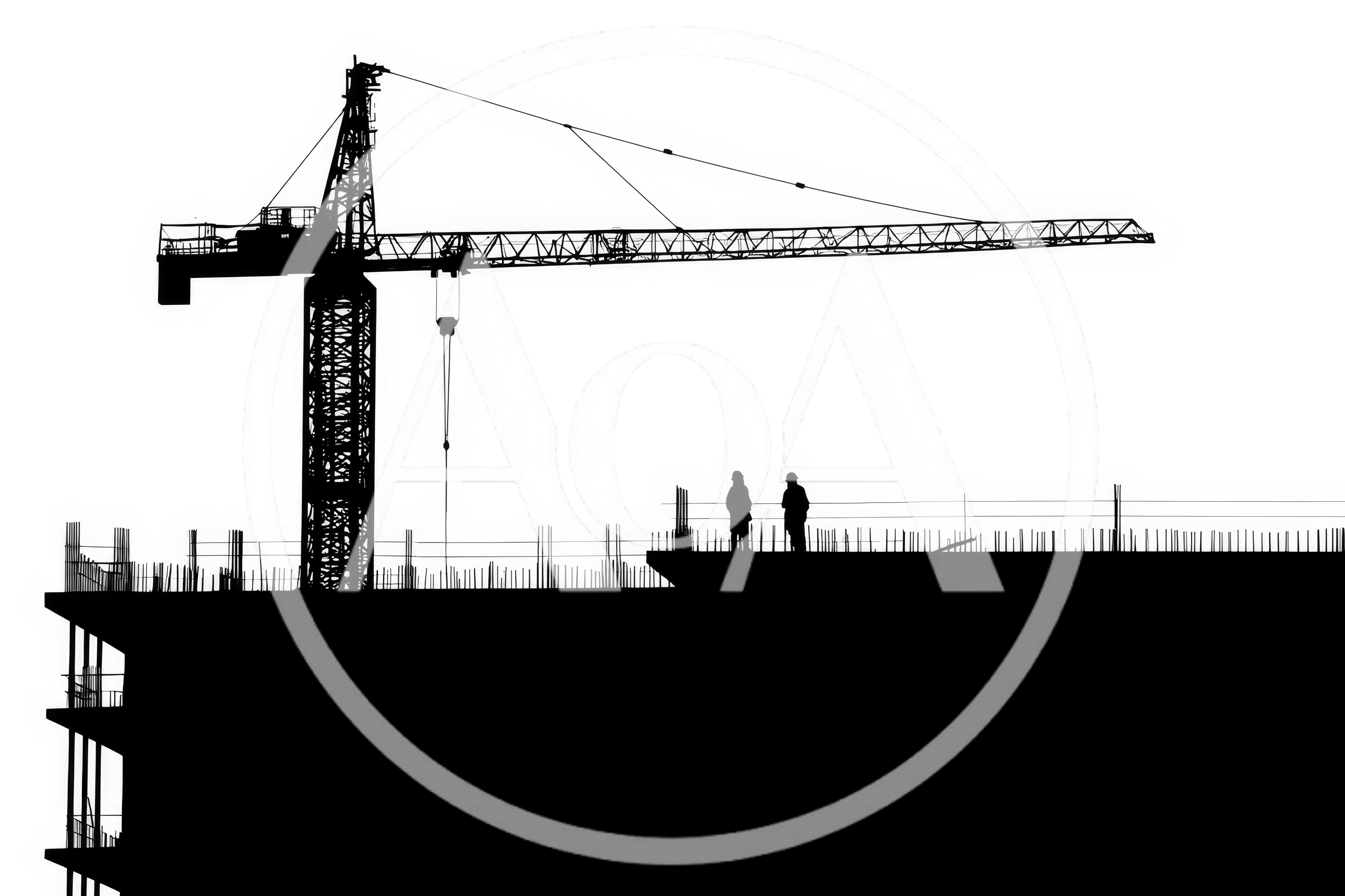 Construction Site Silhouette With Crane And Workers