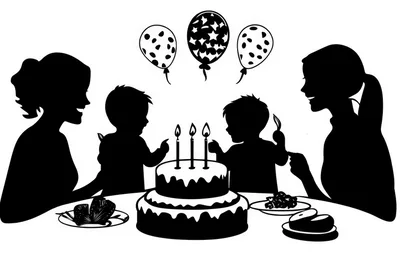 Silhouette Illustration Of A Family Birthday Celebration
