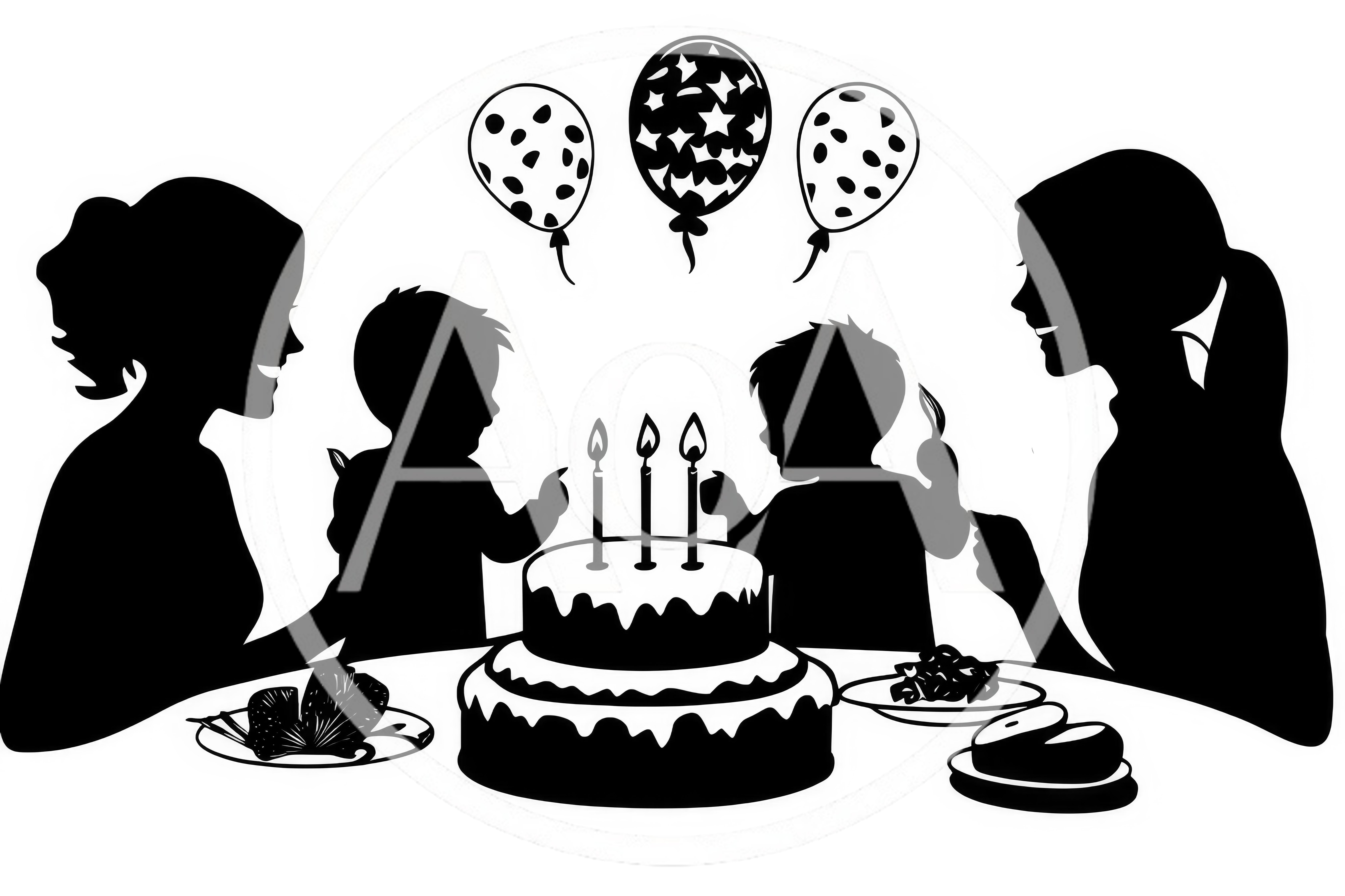 Silhouette Illustration Of A Family Birthday Celebration