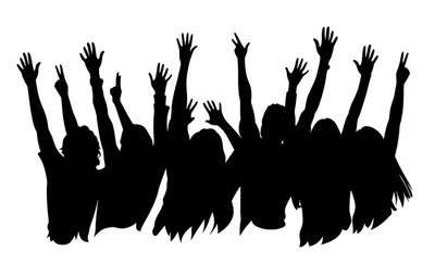 Silhouettes Of A Cheering Crowd With Raised Hands