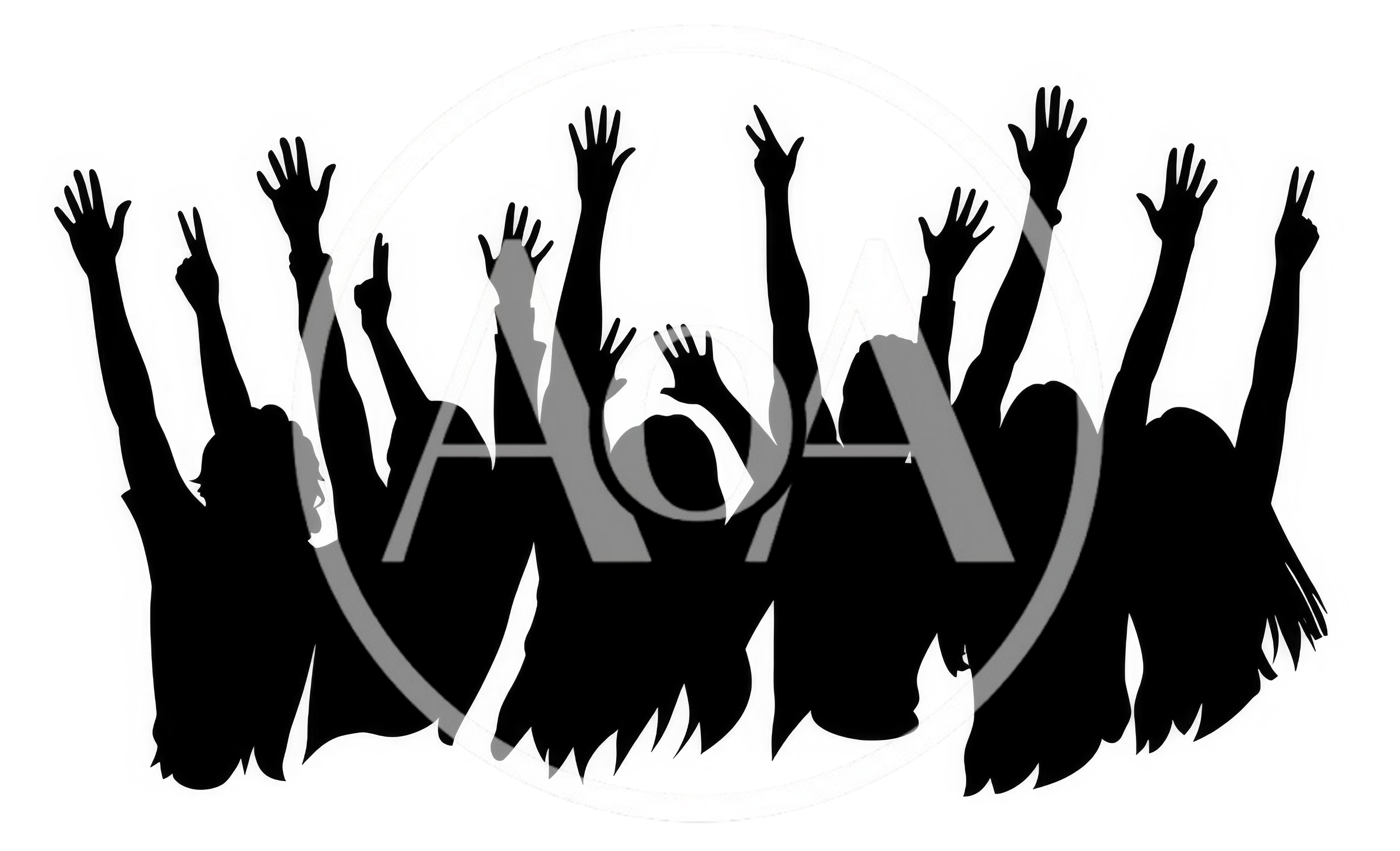 Silhouettes Of A Cheering Crowd With Raised Hands