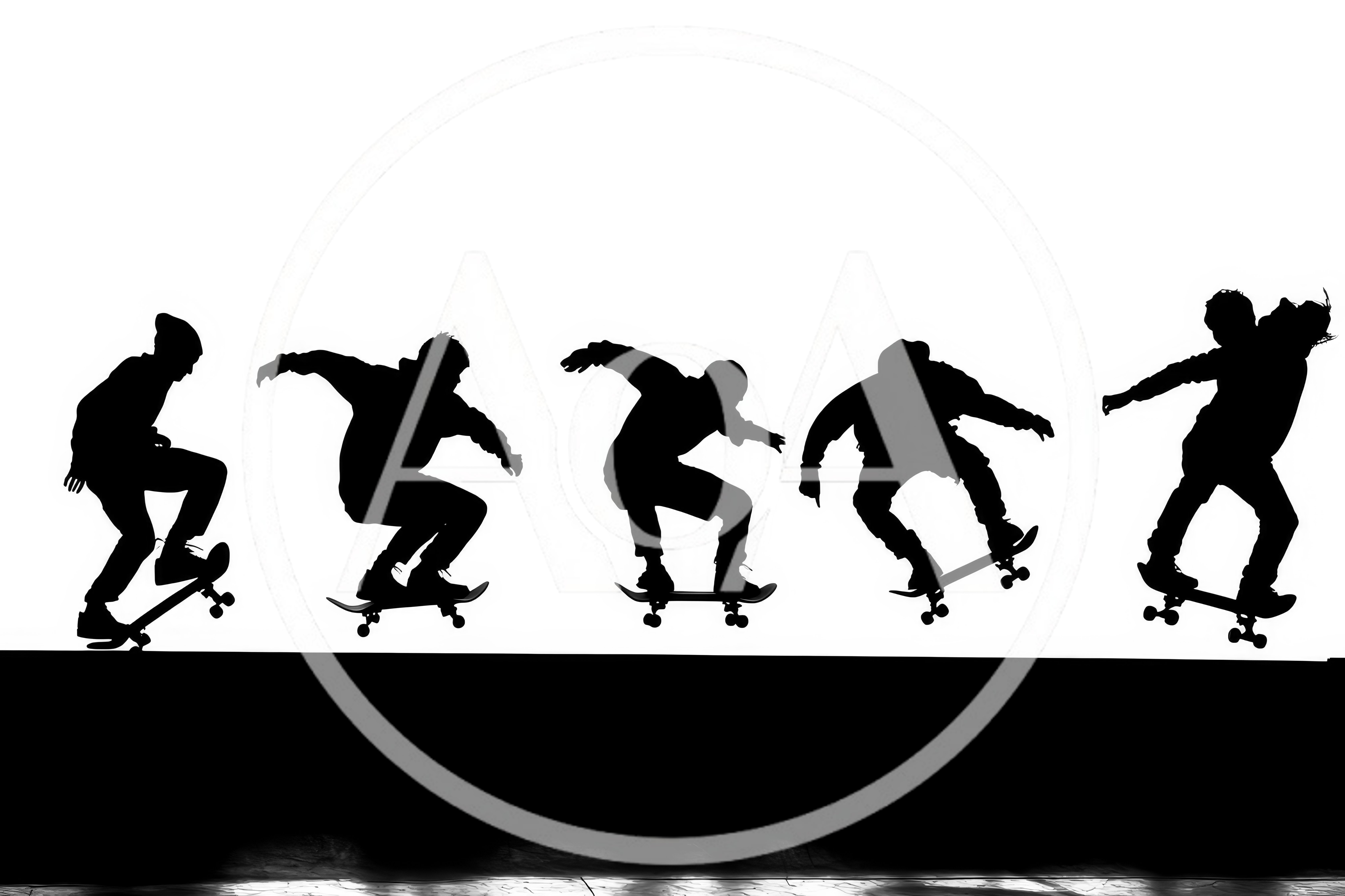 Silhouette Sequence Of A Skateboarder Performing A Trick