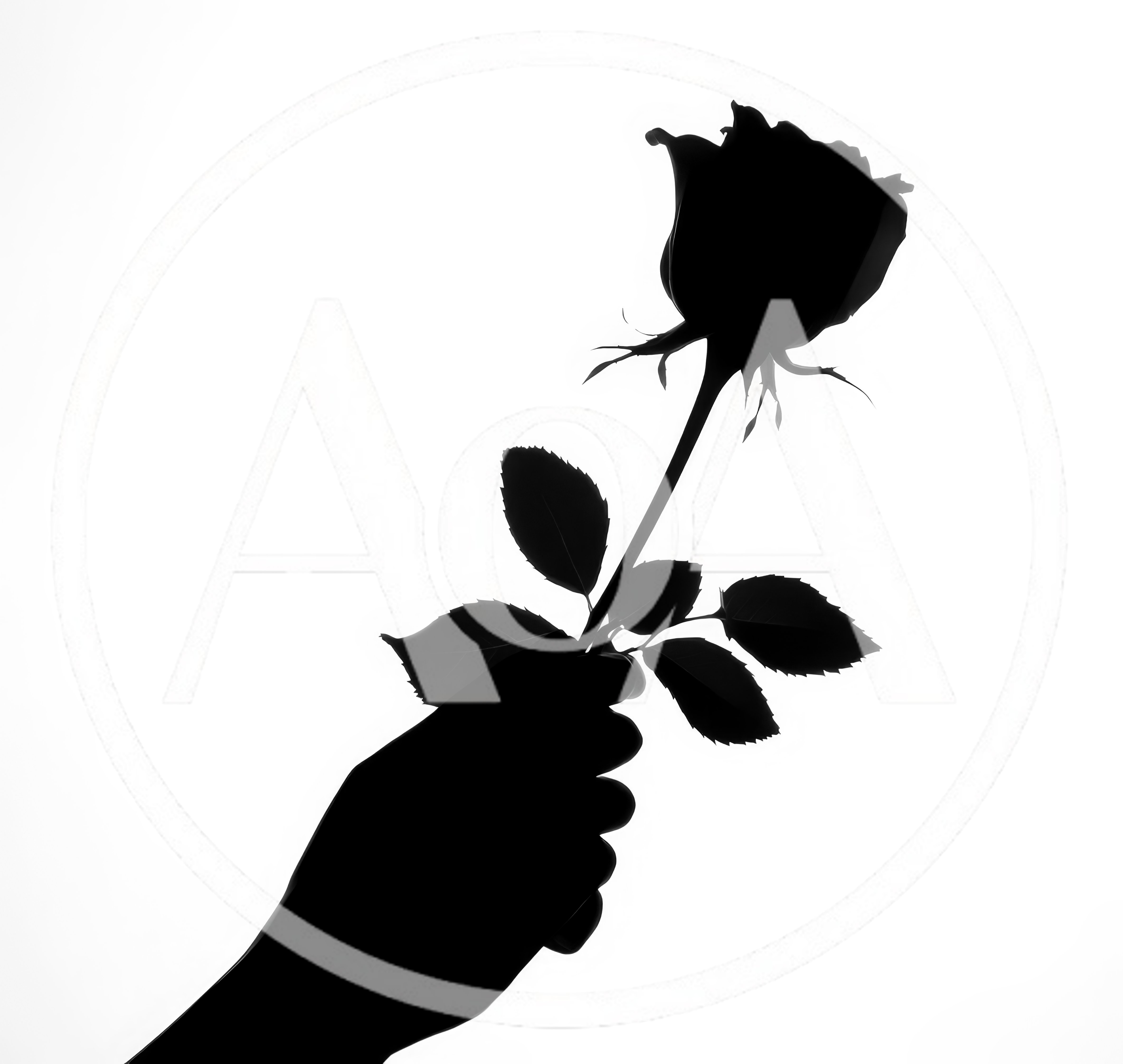 Silhouette Of A Hand Holding A Single Rose