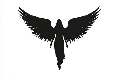 Black Silhouette Of An Angel With Spread Wings