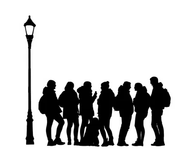 Silhouette Of A Group Of Students Standing Together
