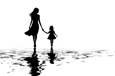 Silhouette Of A Mother And Daughter Walking Together