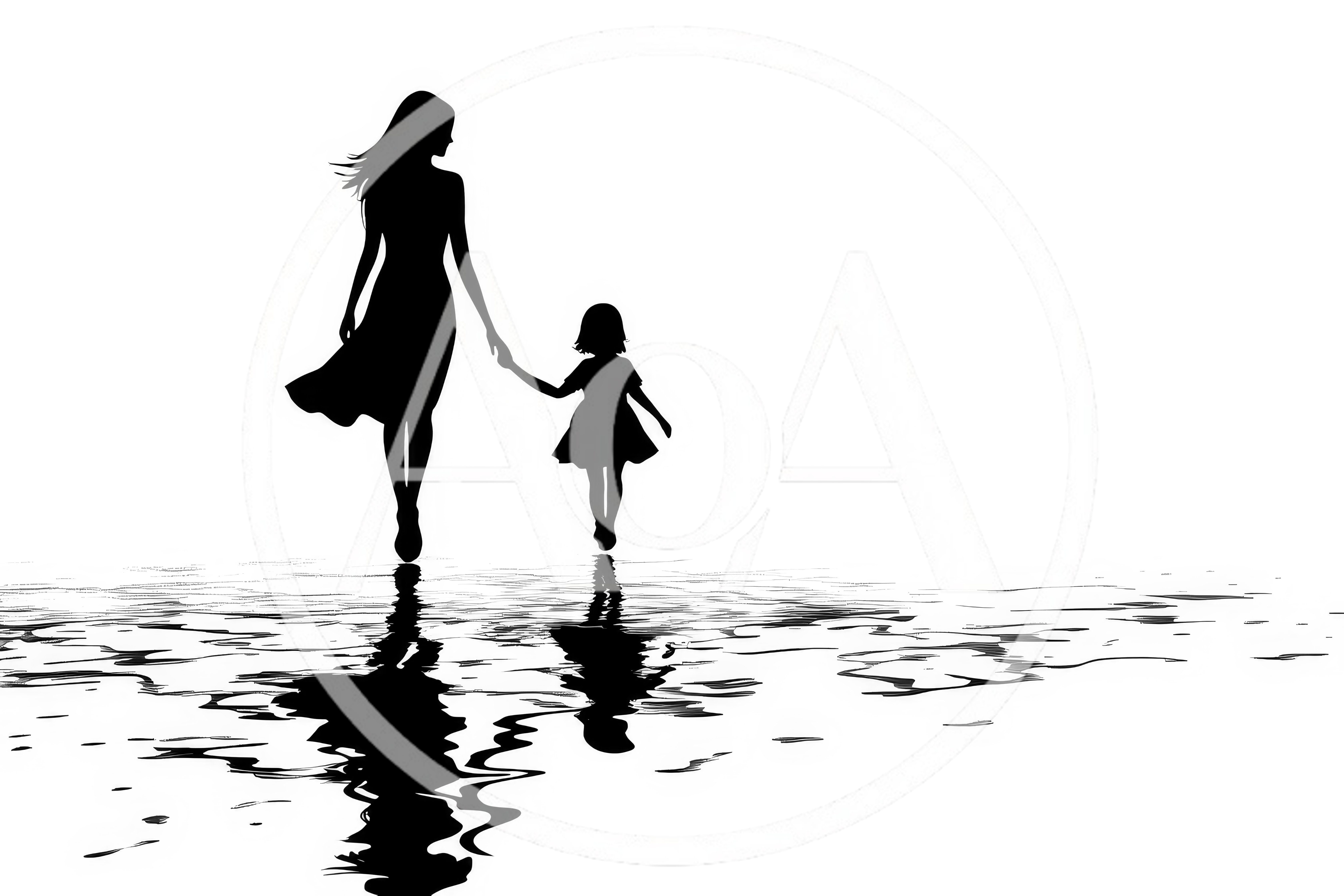 Silhouette Of A Mother And Daughter Walking Together