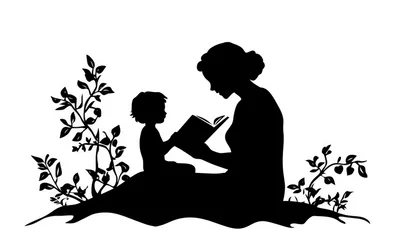 Silhouette of Mother Reading Book to Child