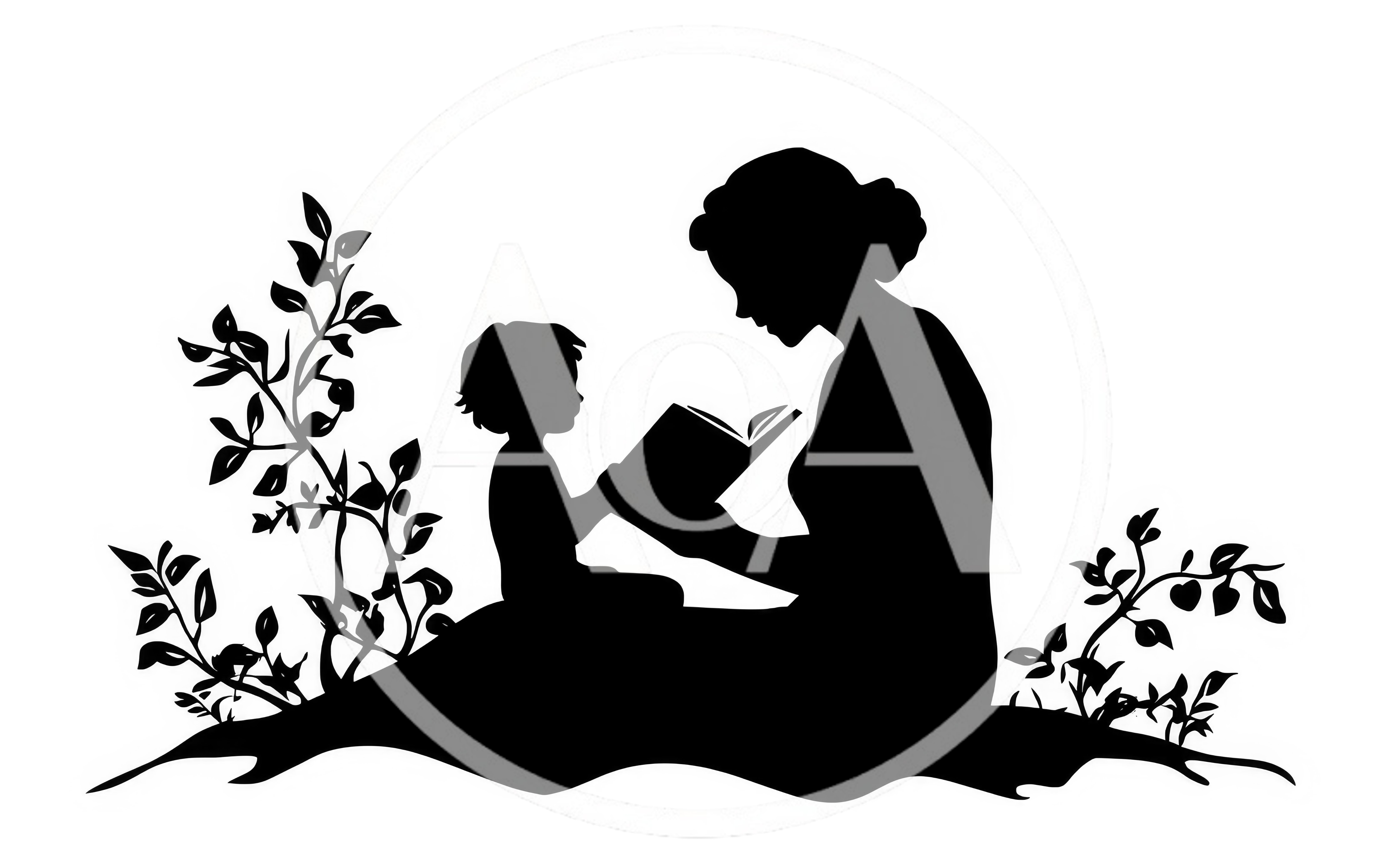 Silhouette of Mother Reading Book to Child