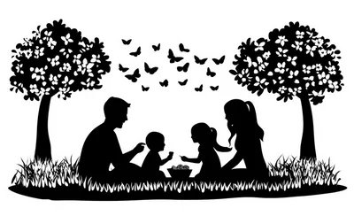 Silhouette of a Family Having a Picnic Outdoors