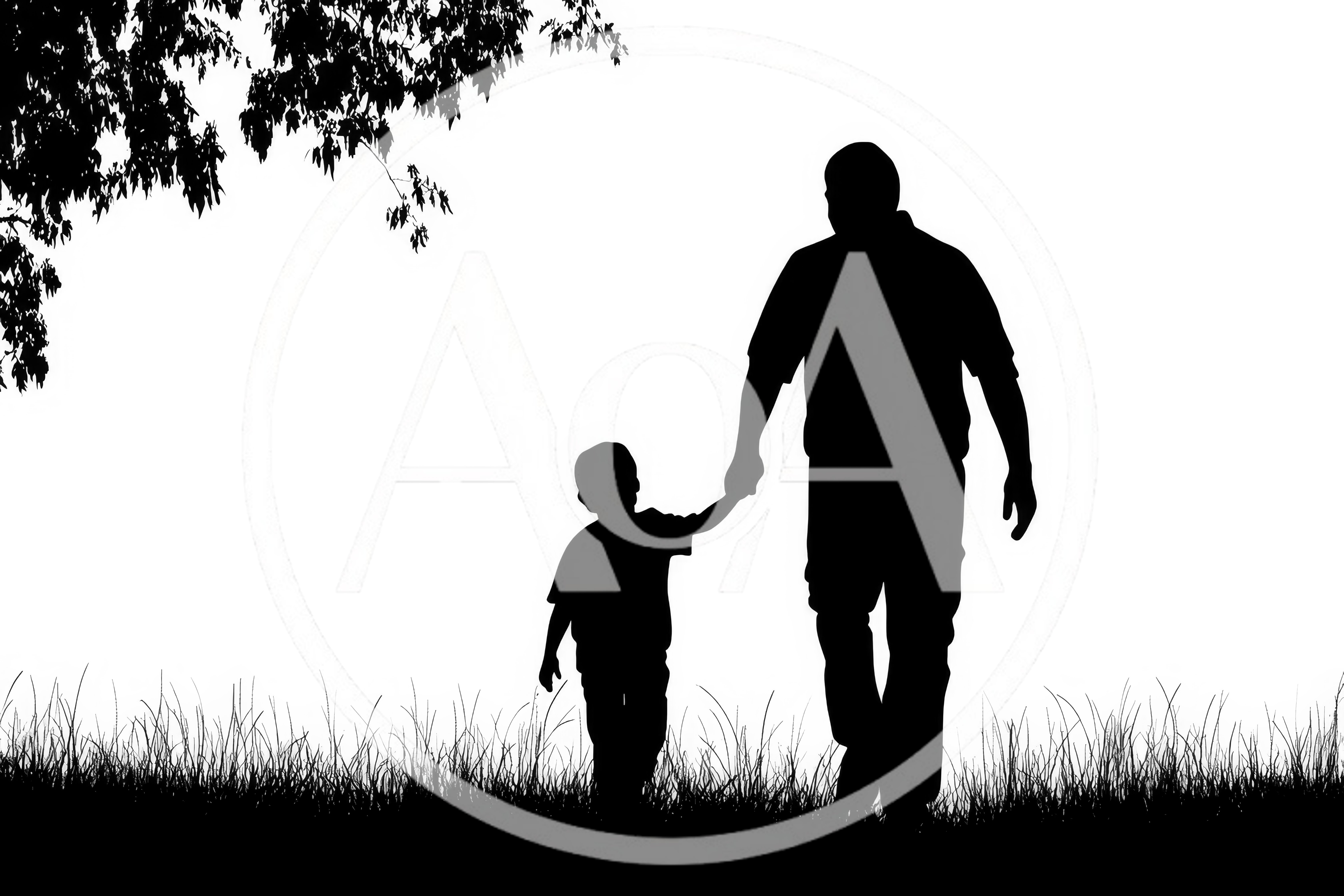 Silhouette Of A Father And Son Walking Together