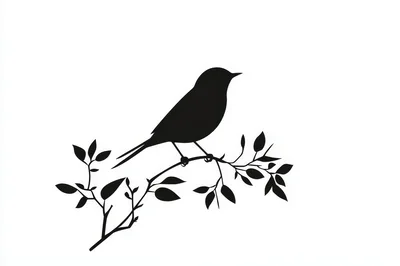 Black Silhouette Of A Bird Perched On A Branch