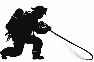 Silhouette Of A Firefighter Spraying Water From A Hose