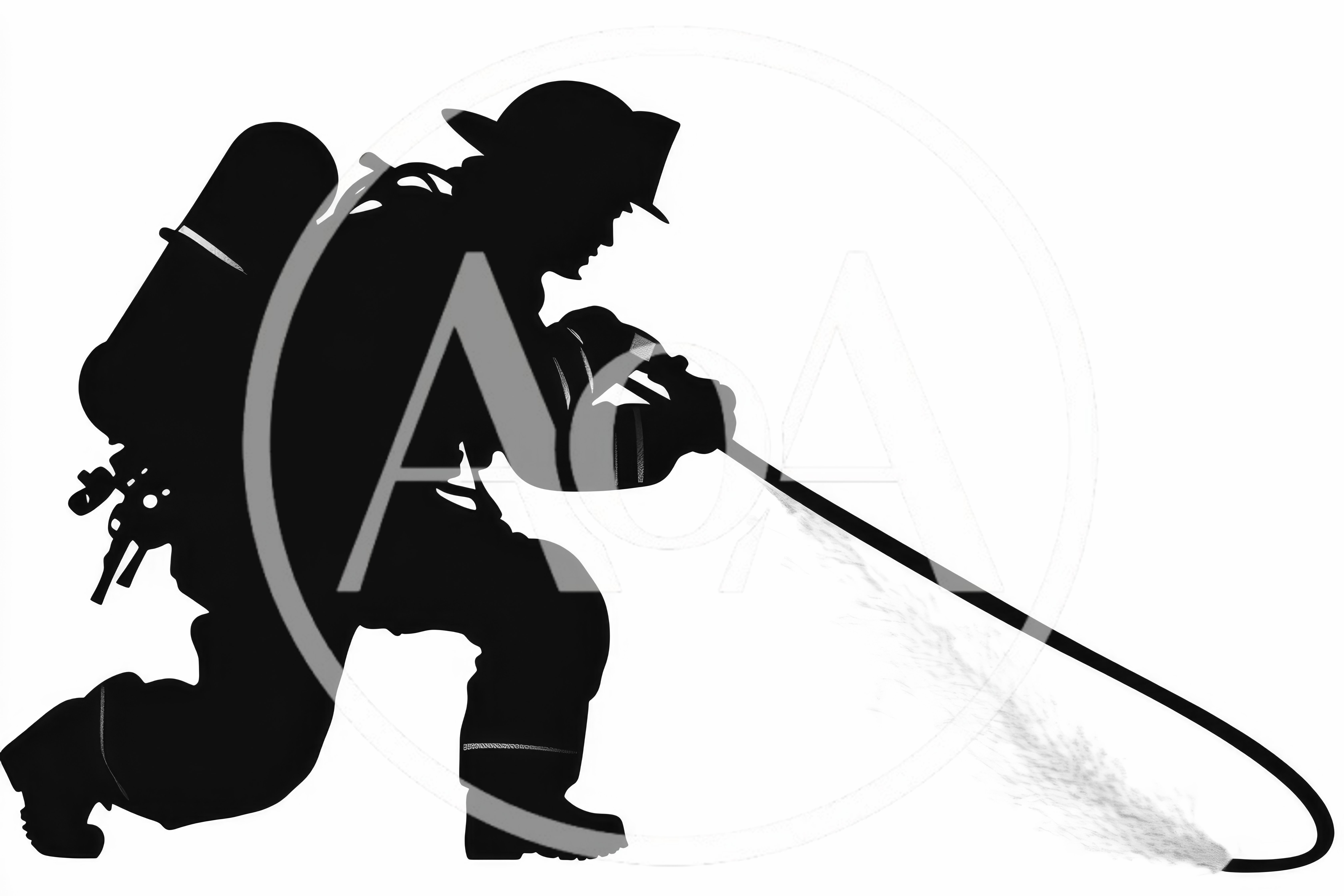 Silhouette Of A Firefighter Spraying Water From A Hose