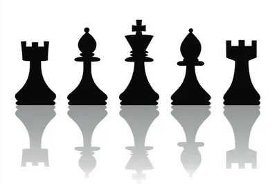 Black Chess Pieces Silhouettes With Reflections