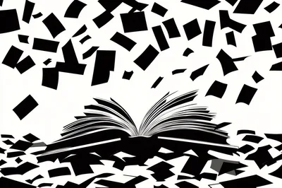 Open Book With Flying Paper Sheets Silhouette
