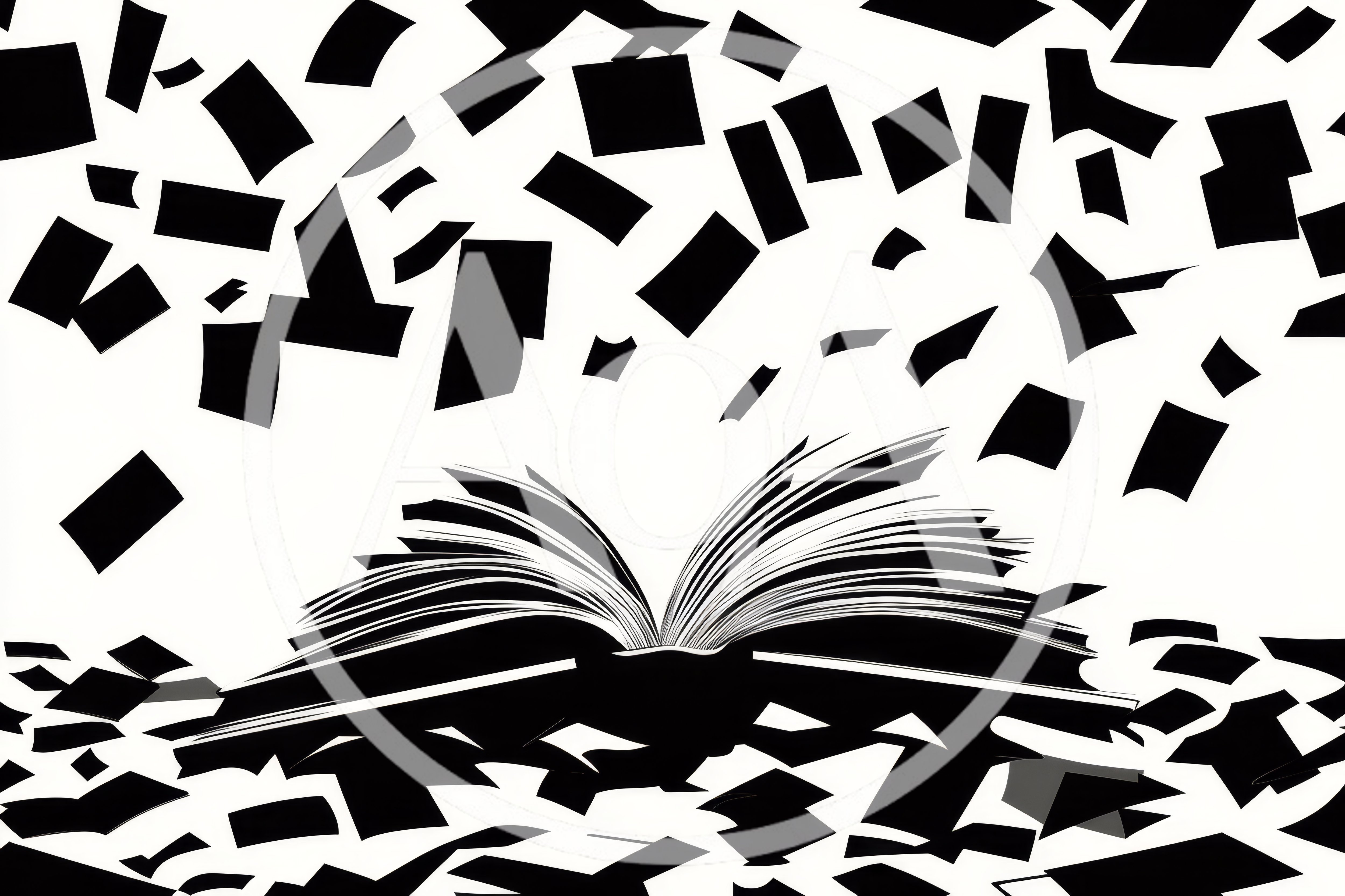 Open Book With Flying Paper Sheets Silhouette