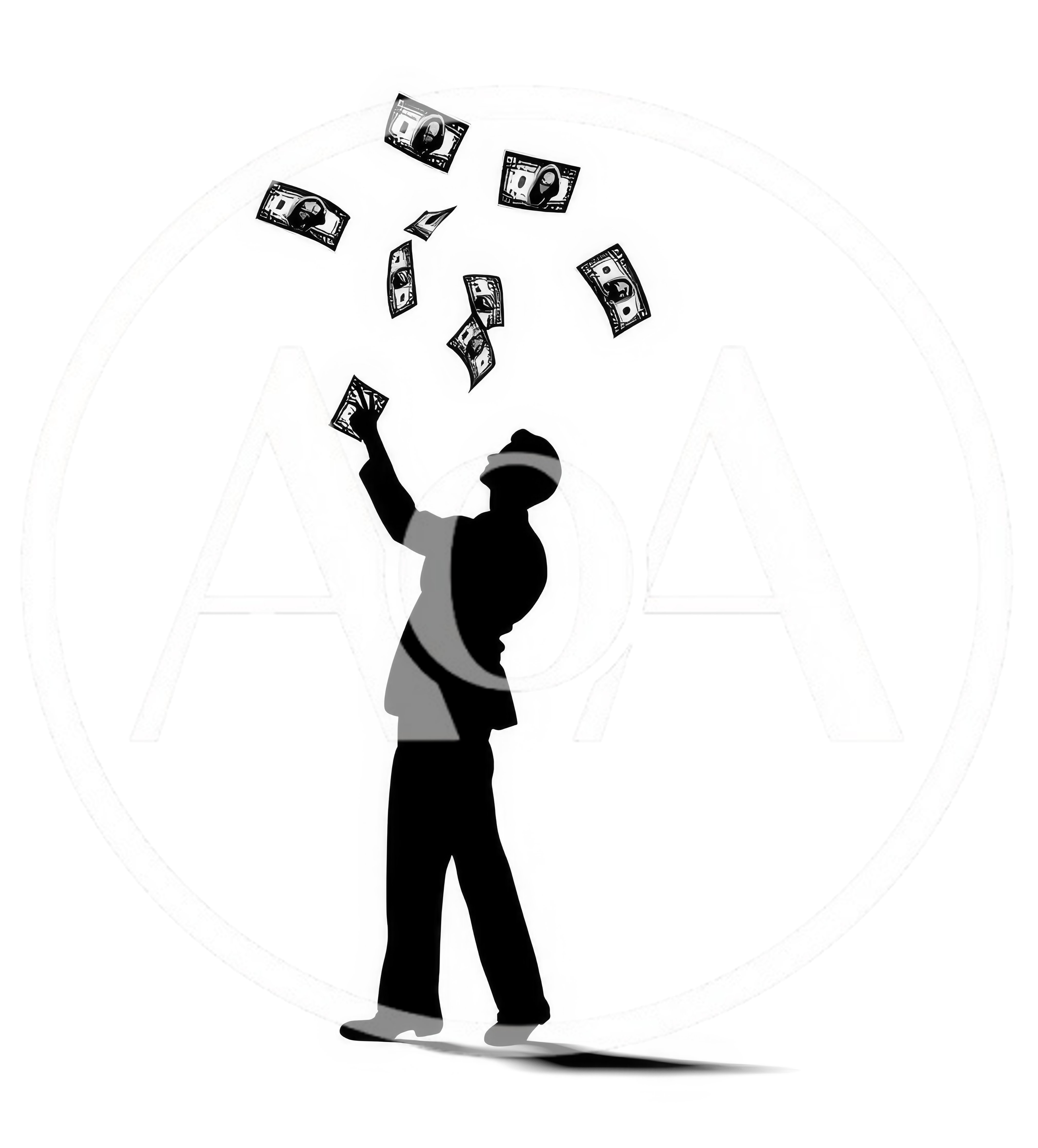 Silhouette Of A Businessman Throwing Money In The Air